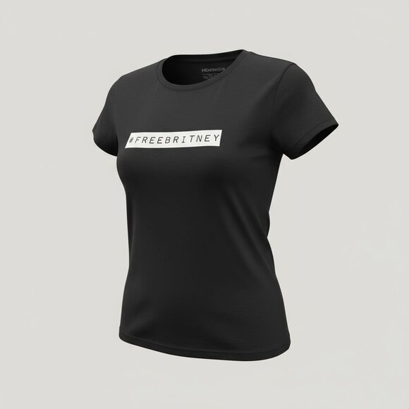 Black Fitted Graphic Britney Spears "#FreeBritney" Short Sleeve Tee T-Shirt - Picture 2 of 7